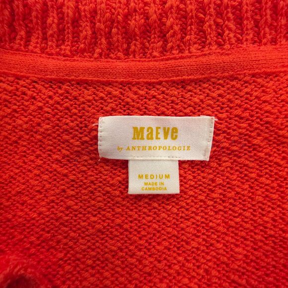 NEW Anthropologie Maeve V-Neck Polo Sweater Hot Lava French Girl Old Money Boho - Picture 2 of 6